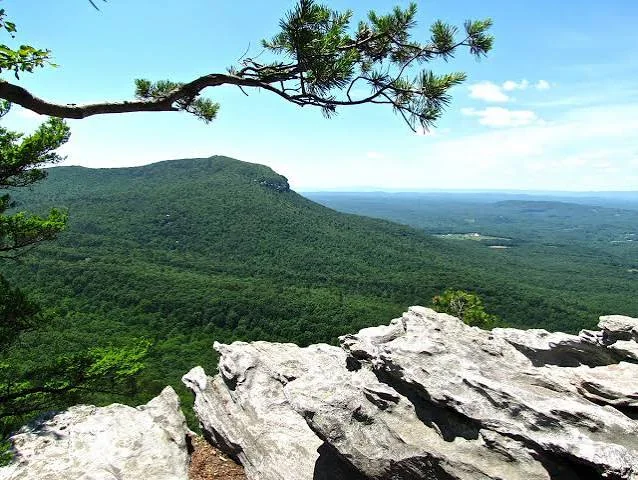 Mountain and forest view from a rocky overlook in Stokes County